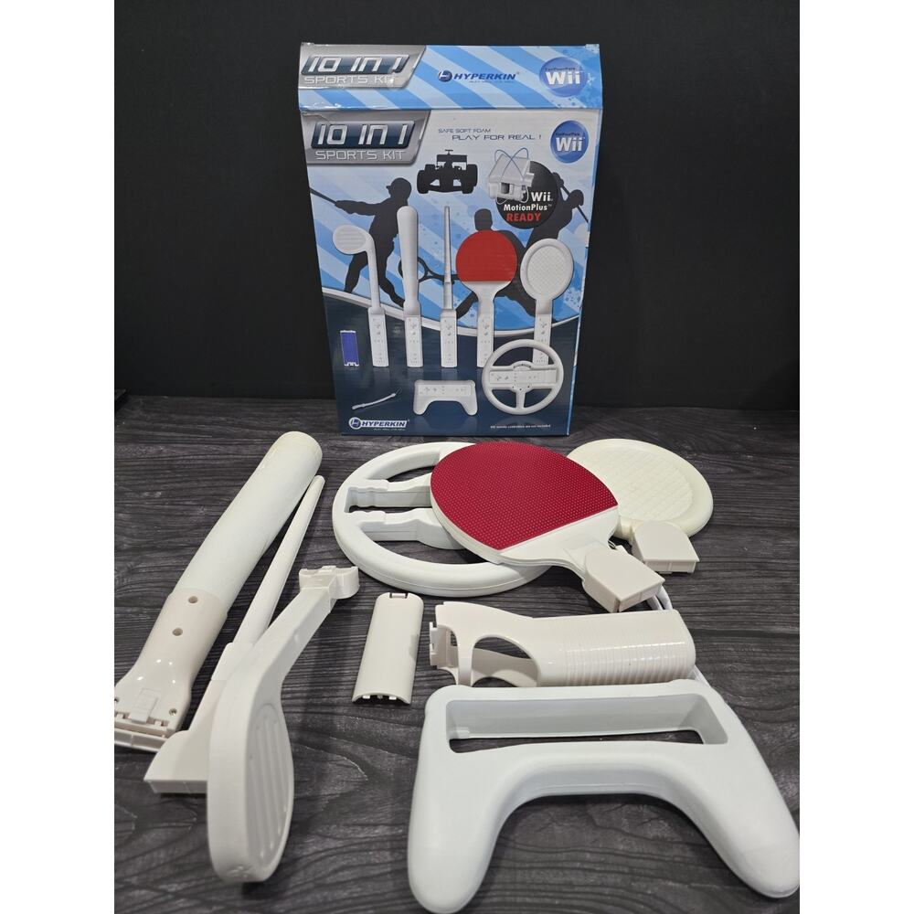 Hyperkin Wii 10-in-1 Sports Pack Foam Attachments - Wheel Tennis Golf Bat - Used